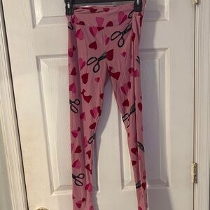LuLaRoe Pink Heart and Scissors Leggings